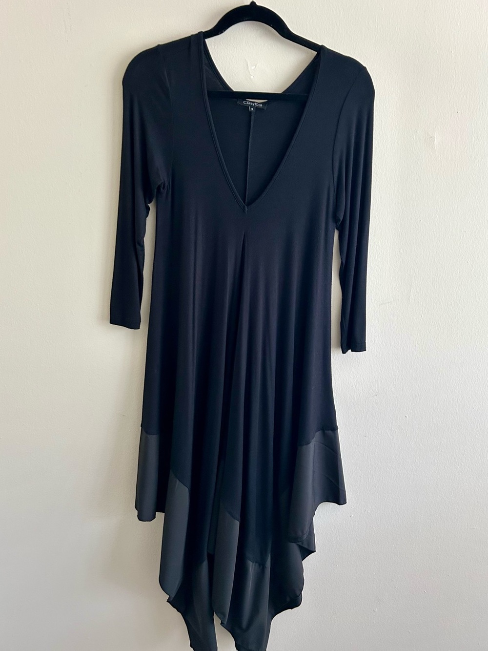 Black Goth Witchy V-Neck dress. Asymmetrical hem.